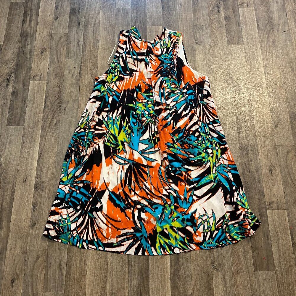 Signature by Robbie Bee Size 14W Abstract Tropical Print Swing Dress Sleeveless